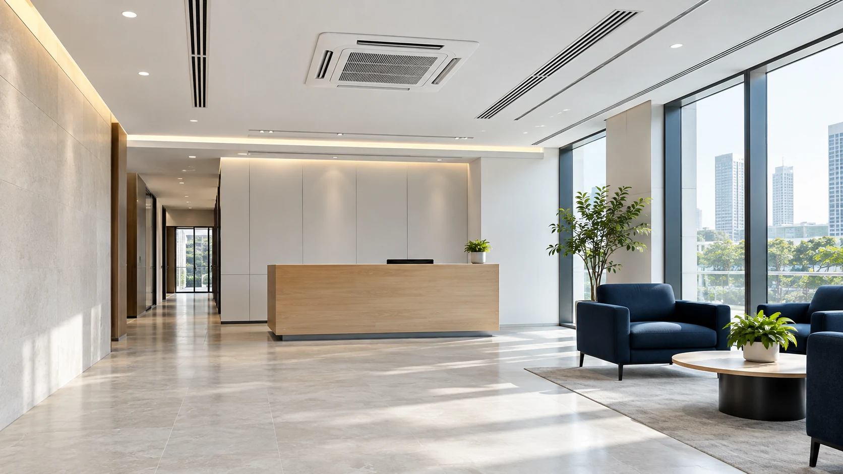 Interior kantor dengan AC cassette dan distribusi udara terintegrasi